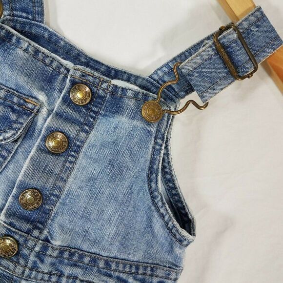 OLD Navy Girls Blue Distressed Denim Bib Overalls Dress 2T Toddler - Picture 3 of 11